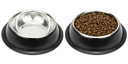 Stainless Steel Dog Bowls, Food and Water Non Slip Anti Skid Stackable Pet Puppy Dishes for Small, Medium and Large Dogs (2 Pack) - color: Black, size: 2¼ Cup/18 oz