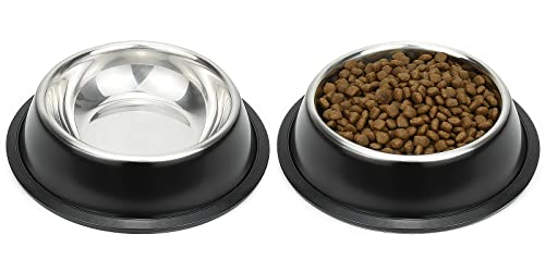 Stainless Steel Dog Bowls, Food and Water Non Slip Anti Skid Stackable Pet Puppy Dishes for Small, Medium and Large Dogs (2 Pack) - color: Black, size: 2¼ Cup/18 oz