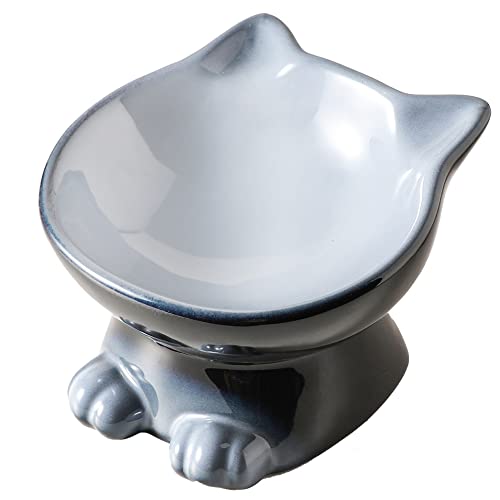 Nihow Elevated Cat Bowls,5 Inch Ceramic Raised Cat Food Bowl for Feeding | Slanted,Whisker Friendly,for Protecting Pet's Spine,Microwave & Dishwasher Safe ,Elegant Gray,4.5 OZ - color: Gray, size: 4.5 OZ