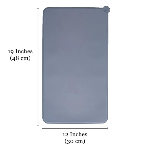 Silicone Pet Feeding Mat for Dogs & Cats – Non-Skid Waterproof Food & Water Bowl Mat with Raised Edges, Easy to Clean Pet Food Floor Mat, Durable Gray Pet Placemat, 19 x 12 Inches