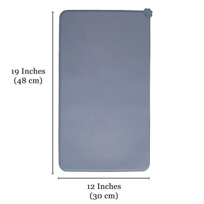 Silicone Pet Feeding Mat for Dogs & Cats – Non-Skid Waterproof Food & Water Bowl Mat with Raised Edges, Easy to Clean Pet Food Floor Mat, Durable Gray Pet Placemat, 19 x 12 Inches