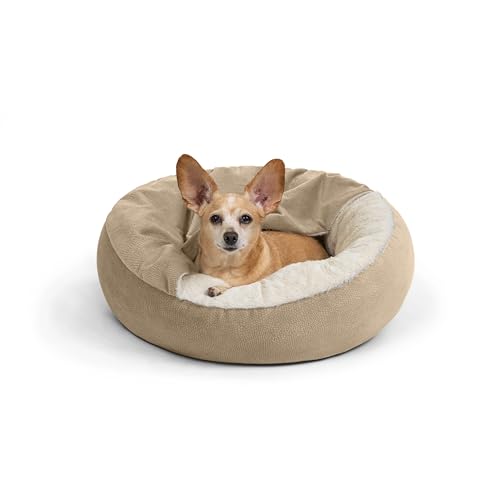 Best Friends by Sheri Cozy Cuddler Ilan Covered Cat and Dog Bed with Attached Blanket, Wheat, 24"x24" - color: Wheat Ilan