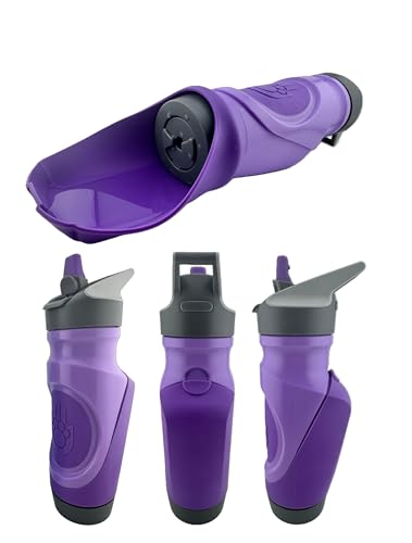 Dog Water Bottle with Bowl | Shared Hydration Bottle for Dog & Human | Leakproof, Portable for Walking, Hiking & Travel | 24 oz BPA-Free (Purple) - color: Purple