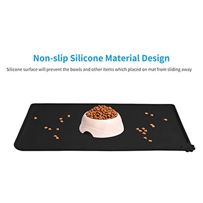 AUDWUD Silicone Waterproof Pet Feeding Mats,Anti Slip Bowl Pad,Dog Mat for Food and Water - color: Black, size: 18.5" x 11.5"
