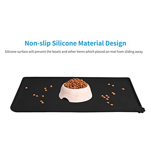 AUDWUD Silicone Waterproof Pet Feeding Mats,Anti Slip Bowl Pad,Dog Mat for Food and Water - color: Black, size: 21" x 15"