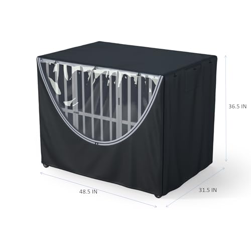 Dog Crate Cover 48 Inch - Heavy-Duty 900D Oxford Waterproof Dog Kennel Cover with Fleece Lining, Zipper, and Clear Window (Black, Fits 48.5“ L x 31.5” W x 36.5" H Crates) - color: Black（with fleece lining）, size: 48.5"L x 31.5"W x 36.5"H