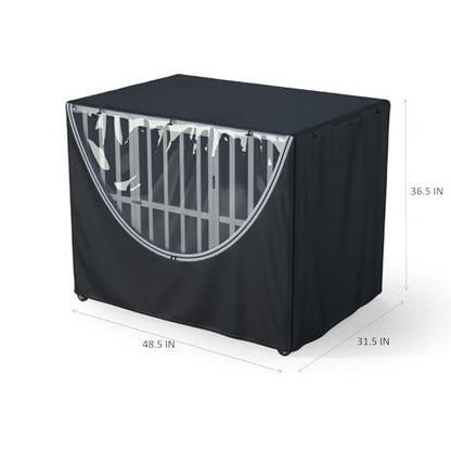 Dog Crate Cover 48 Inch - Heavy-Duty 900D Oxford Waterproof Dog Kennel Cover with Fleece Lining, Zipper, and Clear Window (Black, Fits 48.5“ L x 31.5” W x 36.5" H Crates) - color: Black（with fleece lining）, size: 48.5"L x 31.5"W x 36.5"H
