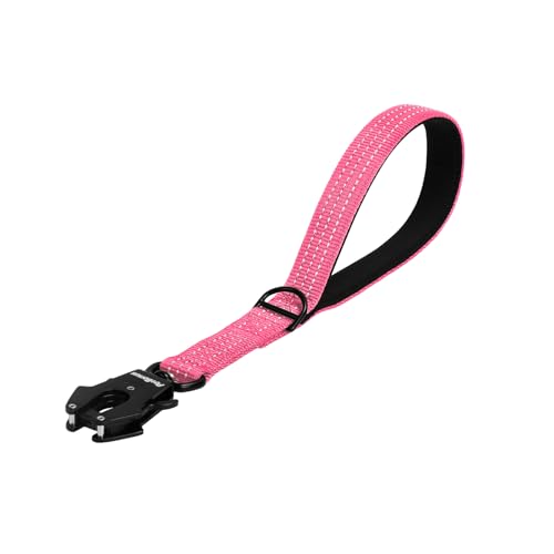 PetBonus Heavy Duty Short Dog Leash, 12 Inch Nylon Traffic Leash with Quick Release Clip, Comfortable Padded Handle, Reflective Training Lead for Medium Large Dogs (Pink, 12") - color: Pink, size: 12 Inch