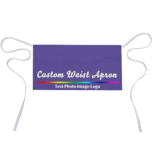 sophiehome Custom Waist Apron with Pockets Add Photo Logo Name Personalized Waiter Server Short Aprons for Kitchen - color: Lilac