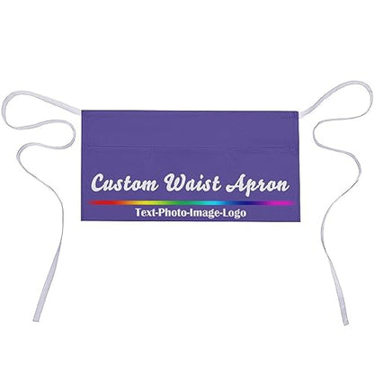 sophiehome Custom Waist Apron with Pockets Add Photo Logo Name Personalized Waiter Server Short Aprons for Kitchen - color: Lilac