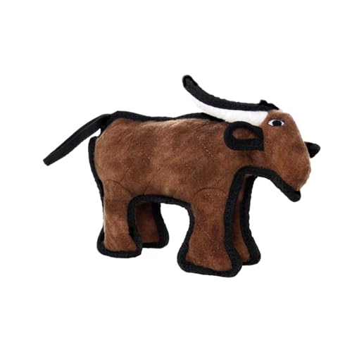 TUFFY - World's Tuffest Soft Dog Toy - Barnyard Junior Bull - Multiple Layers. Made Durable, Strong & Tough. Interactive Play (Tug, Toss & Fetch). Machine Washable & Floats - color: Brown Jr Bull