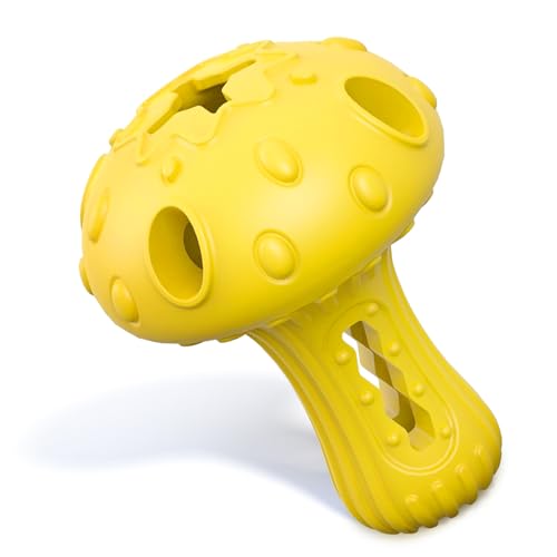Dog Chew Toys for Aggressive Chewers, Rubber Treat Dispensing Stimulation Toy to Keep Them Busy, Durable Interactive Enrichment Puzzle Toy for Medium Large Breed Dogs - color: Yellow