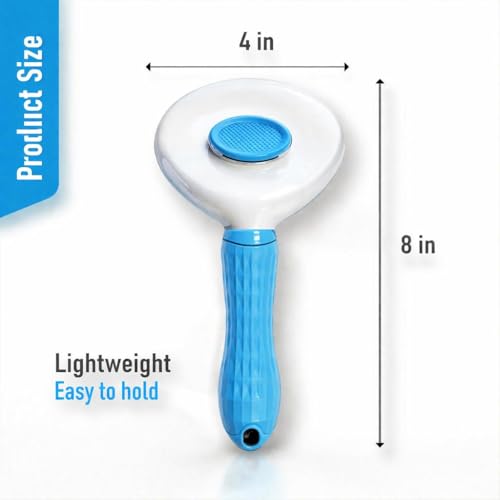 Self Cleaning Slicker Brush for Dogs & Cats – Deshedding Grooming Tool with One Click Hair Removal – Gentle for Sensitive Skin - color: Blue