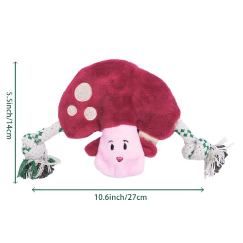 Green Sheep Puppy Plush Dog Toy, No Stuffing Squeaky Toy with Recycled Cotton Rope for Teething, Comfort and Gentle Play, Small Dogs and Puppies, Mushroom - color: Mushroom