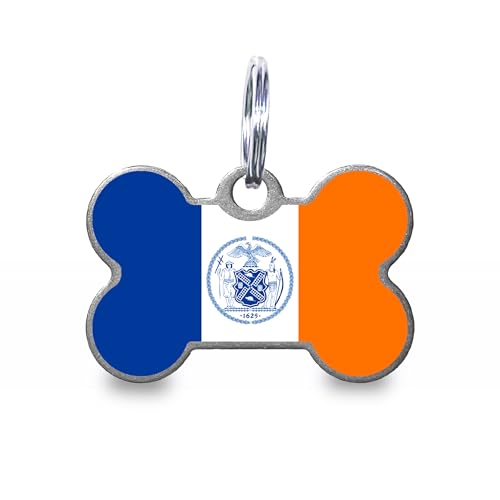 New York City Flag Personalized Dog Tag Custom Engraved Stainless Steel Pet ID Tag with Silencer and Split Ring, Bone - color: New York City Flag, size: Bone