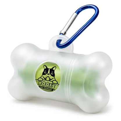 Pogi’s Dog Poop Bag Dispenser – Holder with Metal Carabiner for Leashes, Includes 15 Fresh Scented Bags - color: Unscented, size: 1 Count (Pack of 15)