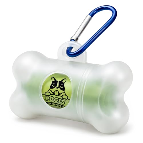 Pogi’s Dog Poop Bag Dispenser – Holder with Metal Carabiner for Leashes, Includes 15 Fresh Scented Bags - color: Unscented, size: 1 Count (Pack of 15)