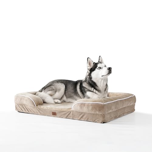 Orthopedic Dog Bed with Gel Memory Foam, Large Dog Couch Waterproof Pet Sofa with Removable Washable Cover, Non-Slip Bottom,Indoor & Road Trip, CertiPUR-US PetsBed, 41x27x6.5 in Beige - color: Beige, size: 41"L x 27"W x 6.5"Th