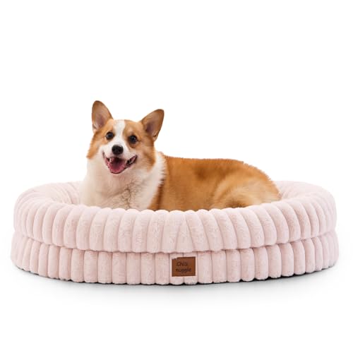 ChiXnuggle Orthopedic Dog Bed, Washable Cover, Faux Fur Bolster Pet Couch | waterproof,egg crate foam,non-slip bottom,for large dogs,pink,35*28*7,dog sofa - color: Pink, size: L(35*28*7)