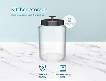 KooK Glass Storage Containers with Lids, Glass Jar with Lid, 1 Gallon, Set of 2, Glass Canister, Storage, Laundry, Kitchen Jar, (Circular, Black) - color: Large, Black Lid