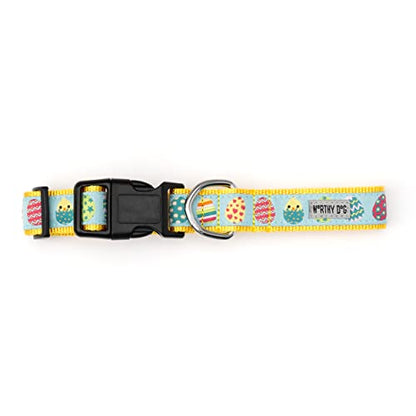 THE WORTHY DOG Spring Holiday Easter Eggs Dog Collar – Durable Nylon, Woven Ribbon, Quick-Release Buckle, Nickel D-Ring – Blue, Large - color: Easter Eggs - Blue, size: Large