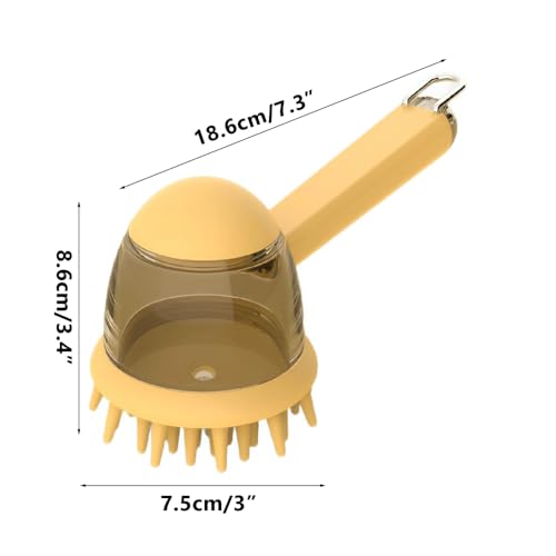 Pet Bath Brush, Dog Grooming Massage Brush with Shampoo Dispenser Adjustable Massage Scrubber for Dogs & Cats Hair - color: Yellow