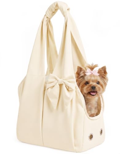 Dog Purse Carrier for Small Dogs and Cats, Soft-Sided Puppy Tote Bag Under 15 lbs, Lightweight Pet Carrier with 4 Pockets, Smart Zipper Lock, Pet Travel Bag for Travel Outdoor(Beige) - color: Beige, size: 13.6"L x 9.7"W x 2.3"H