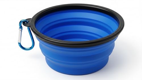 Silicone Foldable Pet Food Water Feeder, Collapsible Travel Bowl for Dog and Cat, Outdoor Portable (Blue) - color: Blue