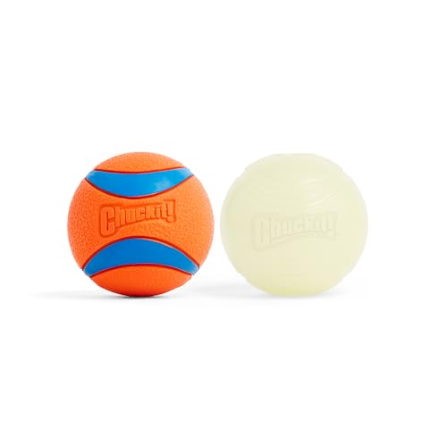 Chuckit! Ultra Ball Dog Toys - Size Large - for Dogs 60-100 lbs - Made from Durable Rubber - Super Bouncy - Day & Night Bundle - Floats in Water - 3-inch Diameter - Pack of 2 - size: Large