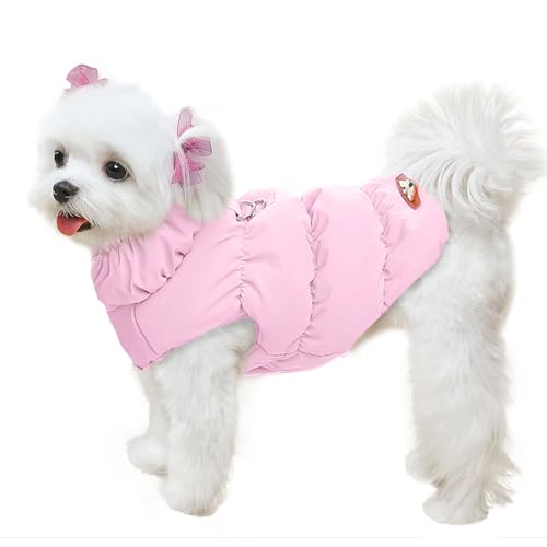 ABRRLO Winter Warm Dog Jacket for Small Medium Dogs Cat Cold Weather Coats with Harness Paded Dogs Fleece Vest Waterproof Windproof Dog Snow Jacket Pet Puppy Clothes (Pink,XS) - color: Pink, size: X-Small