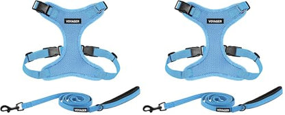 Voyager Step-in Lock Dog Harness w Reflective Dog Leash Combo Set with Neoprene Handle 5ft - Supports Small, Medium and Large Breed Puppies/Cats by Best Pet Supplies - Baby Blue, L (Pack of 2) - color: Harness Leash Set (Baby Blue), size: L (Chest: 20 - 2
