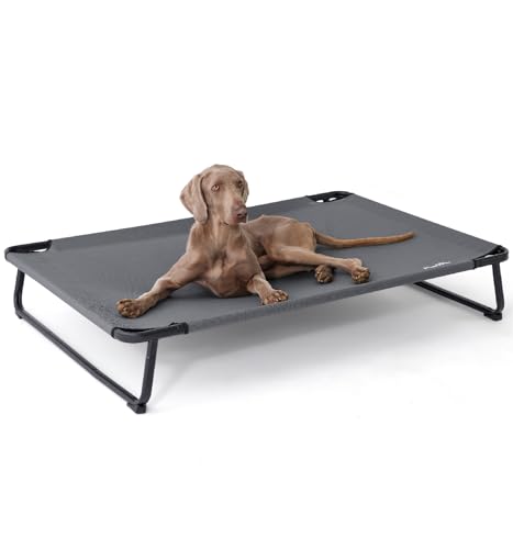 MADE 4 PETS Raised Dog Bed for XXL Dogs - Outdoor Elevated Pet Cot with Snap-in Legs, Washable Mesh, Non-Slip Feet, Durable & Chew-Resistant Hammock Bed, Indoor & Outdoor Use, 54"x37", Gray - color: Gray, size: 54"L x 37"W x 9"Th