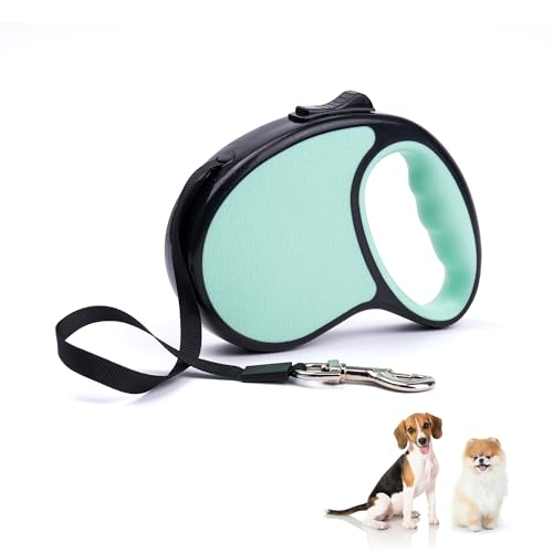 Retractable Dog Leash - Tangle Free - Heavy Duty - Strong Nylon for Small, Medium and Large Dogs - Dog Walking Leash - One Button Break and Lock - No Tangle Anti-Slip Handle (Green)