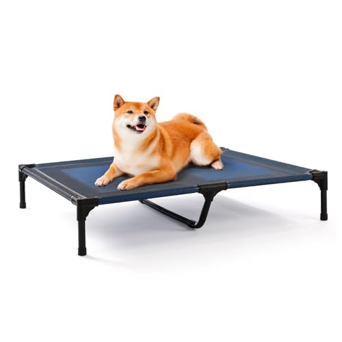 petizer Large Cooling Elevated Dog Bed, Heavy Duty Anti-Sag Summer Camping Dog Cot, Breathable & Waterproof Raised Pet Bed with Sturdy Center Support Bars, 36x30x9 Inches, Blue - color: Blue, size: 36"L x 30"W x 9"H