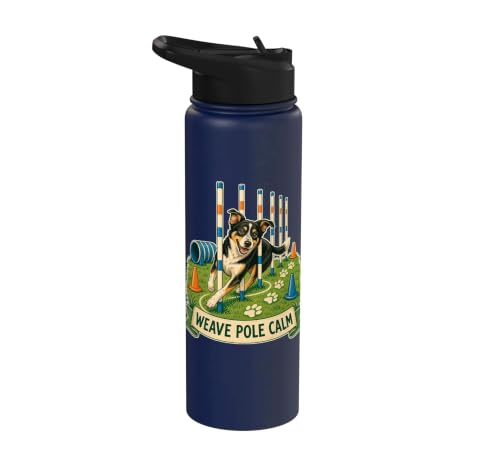 WEAVE POLE CALM Dog Agility Course Stainless Steel Insulated Water Bottle - color: Navy Blue