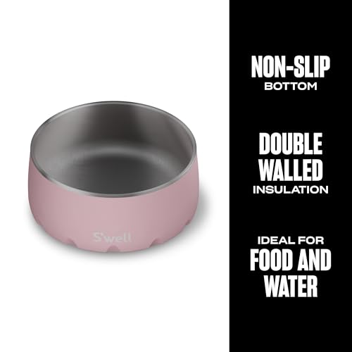 S'well Stainless Steel Pet Bowl, 16oz, Pink Topaz, for Small to Medium Size Dogs, Mess Free Design with Non Slip Rubber Bottom, Dishwasher Safe, BPA Free - color: Pink Topaz, size: 16 oz