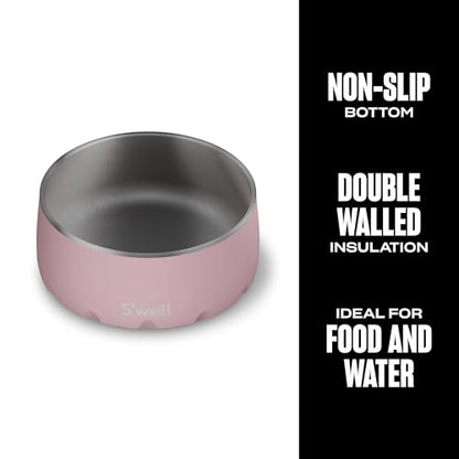 S'well Stainless Steel Pet Bowl, 16oz, Pink Topaz, for Small to Medium Size Dogs, Mess Free Design with Non Slip Rubber Bottom, Dishwasher Safe, BPA Free - color: Pink Topaz, size: 16 oz