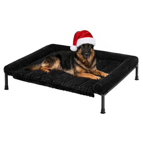 Veehoo Elevated Dog Bed Large Sized with Fluffy Plush Bolster Cushion, Washable Orthopedic Dog Couch Bed, Cooling Raised Pet Cot with Removable Mat, Breathable Mesh, No-Slip Feet, 45x 34 inches, Black - color: Black, size: 45"L x 34"W x 7.9"Th