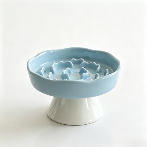 Elevated Ceramic Slow Feeder Dog Bowl | Raised Maze Puzzle Feeder Small Medium Dogs | Anti-Vomit Reduces Bloating | Non-Slip Enrichment Puppy Bowl - color: Blue