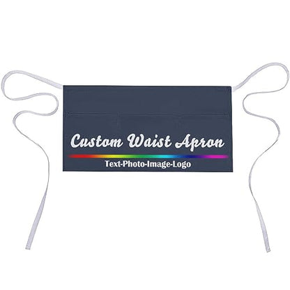 sophiehome Custom Waist Apron with Pockets Add Photo Logo Name Personalized Waiter Server Short Aprons for Kitchen - color: Navy Blue