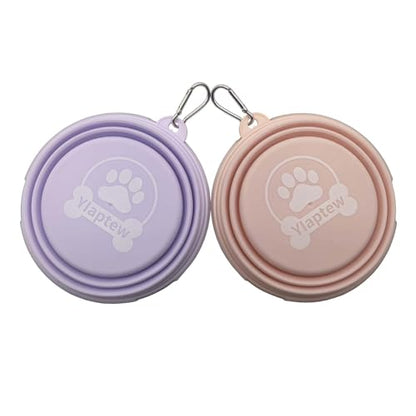 Small Collapsible Dog Bowl 12oz,2 Pack Portable and Foldable Pet Travel Bowls with 2 Carabiners & Lids for Dogs Cats and Small Animals (Macaron Purple+Pink, 350ml)
