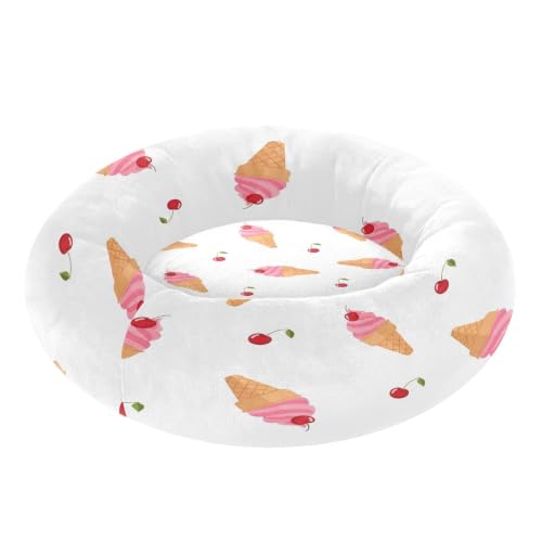Calming Dog Bed for Small Dogs & Cats Plush Washable Donut Bed | Ice Cream 16" Anti Anxiety Round Pet Bed with Raised Rim, Warm & Anti-Slip Cushion for Indoor Pets - size: 13 inch