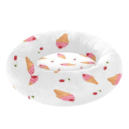 Calming Dog Bed for Small Dogs & Cats Plush Washable Donut Bed | Ice Cream 20" Anti Anxiety Round Pet Bed with Raised Rim, Warm & Anti-Slip Cushion for Indoor Pets - size: 16 inch