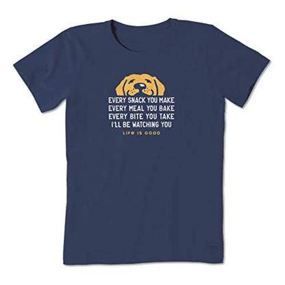 Life is Good Women's Crusher Tee Shirt, Short Sleeve Cotton Graphic T-Shirts, I'll Be Watching You Dog - color: Darkest Blue, size: Medium