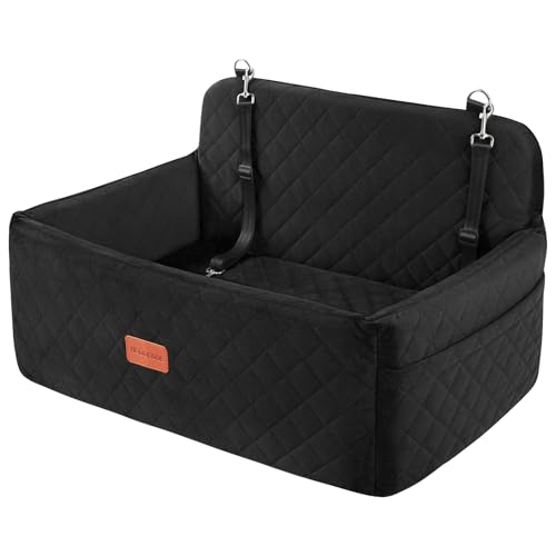 HEGGCOOE Dog Car Seat for Medium/Large Dogs, Pet Booster Seat for Under 55 lbs or 2 Small Dogs, Detachable & Washable Dog Car Bed for Backseat with 2 Safety Leashes(Black) - color: Black