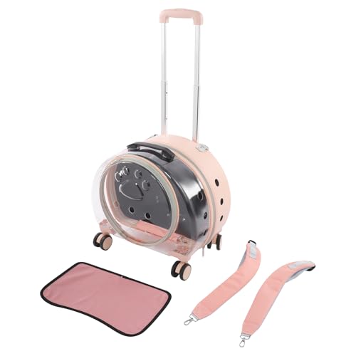 Cat Carrier with Wheels, Breathable Cat Rolling Carrier with Telescopic Handle, Bubble Cat Backpack Carrier, Pet Travel Bag for Small Dogs Pets, up to 19lbs, 15.7" x 10.6" x 17.7" (Pink) - color: Semi-Transparent Pink