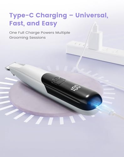 PAPMINI Dog Paw Trimmer with LED Light, 35dB Low Noise Paw Trimmers for Dog's Feet, 2 Speed Safety Electric Dog Clippers for Grooming, Rechargeable Cat Shaver for Paws, Ears, Face, Rump (White) - color: White