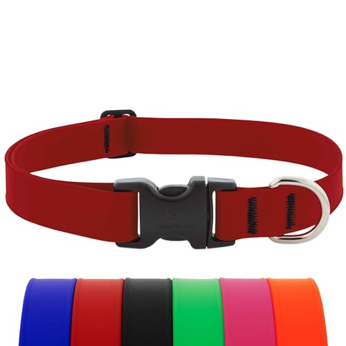 LupinePet Waterproof Splash Dog Collar, Brick Red, 1-inch Wide, adjusts 16-28", Made with BioThane - color: Brick Red, size: Large: Adjusts from 16 to 28 in, 1-in wide