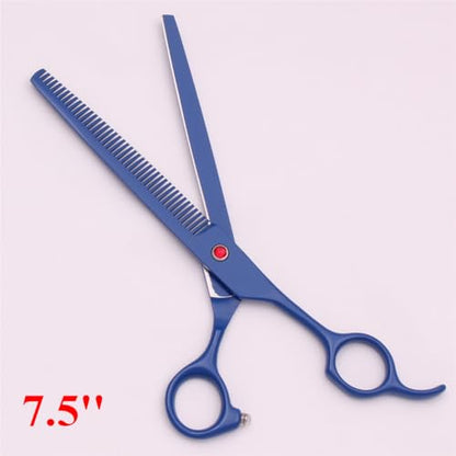 Professional Pet Grooming Shears Set – 7.5" Straight & Curved Cutting Scissors, 7.5" Thinning & Fishbone Shears with Grooming Comb, Complete Scissors Kit for Dogs & Cats (Blue) - color: Blue