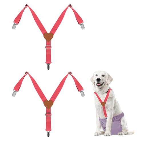 2Pcs Premium Dog Suspenders for Diapers, Belly Bands, Dog Apparel, Adjustable Elastic, Size avaiable for Small Medium and Large Dogs (Watermelon Pink M) - size: Medium (Back length 8.9"-15.9")